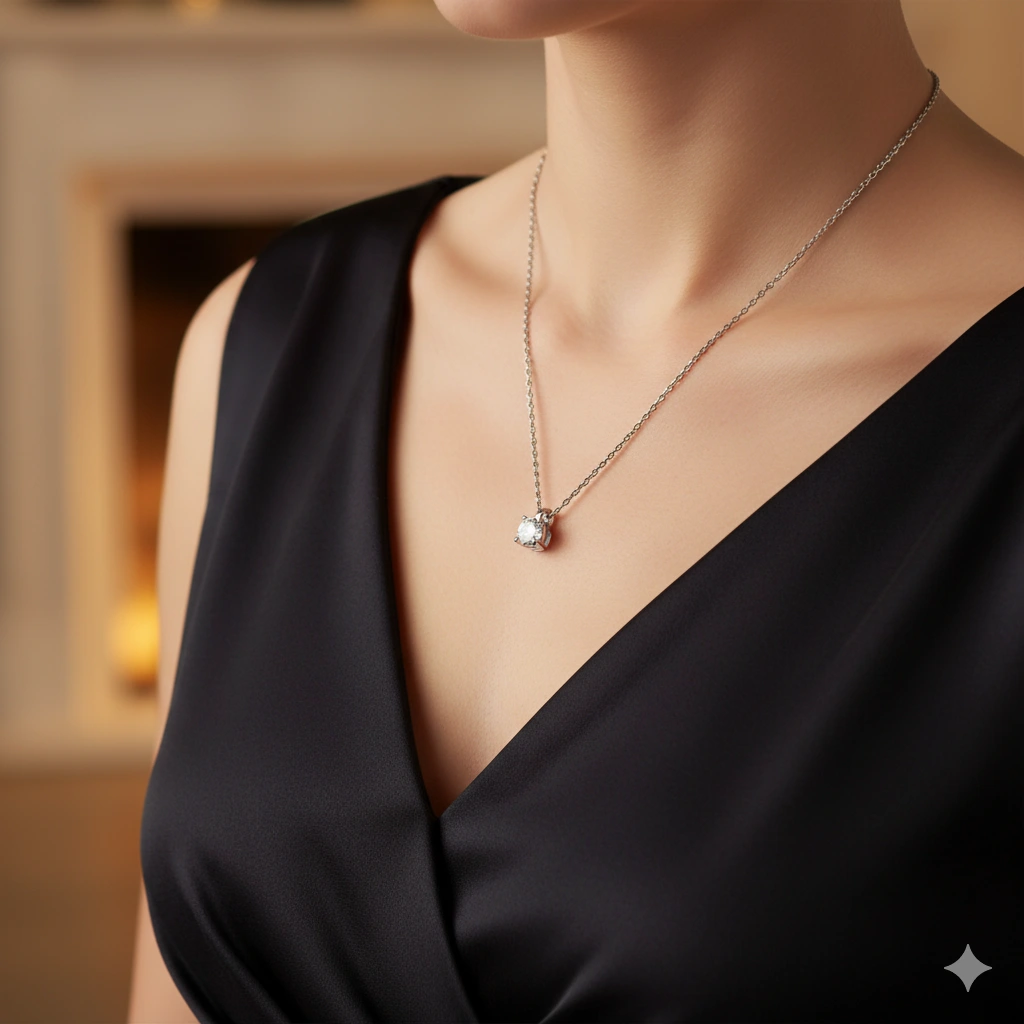 14K White Gold Pendant with 1 Round-Cut Lab-Created Diamond 0.713 CT.TW - изображение 5