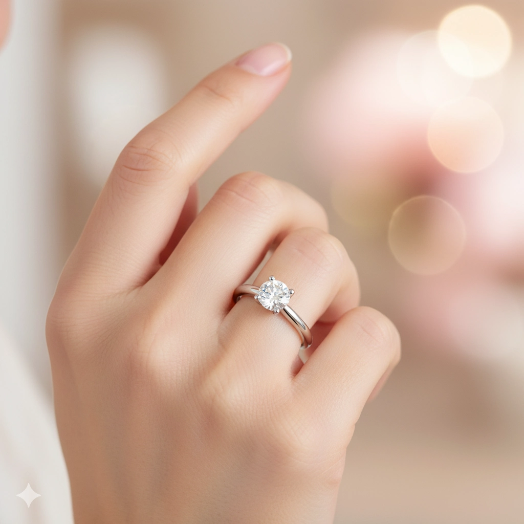 14K White Gold Ring with 1 Round-Cut Lab-Created Diamond 0.351 CT.TW