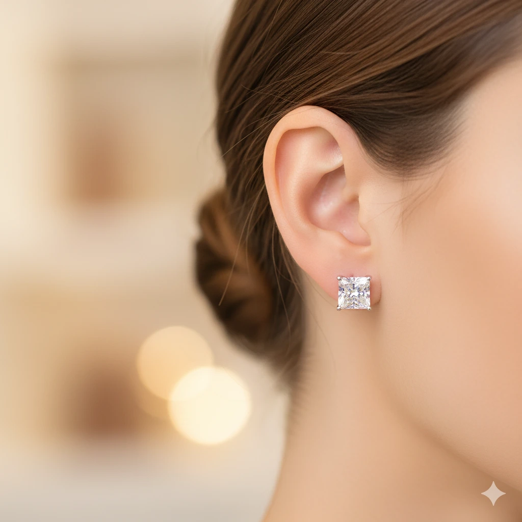 14K White Gold Earring Studs with 2 Princess-Cut Lab-Created Diamonds 4.094 CT.TW