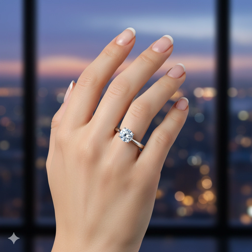 14K White Gold Ring with 1 Round-Cut Lab-Created Diamond 1.033 CT.TW