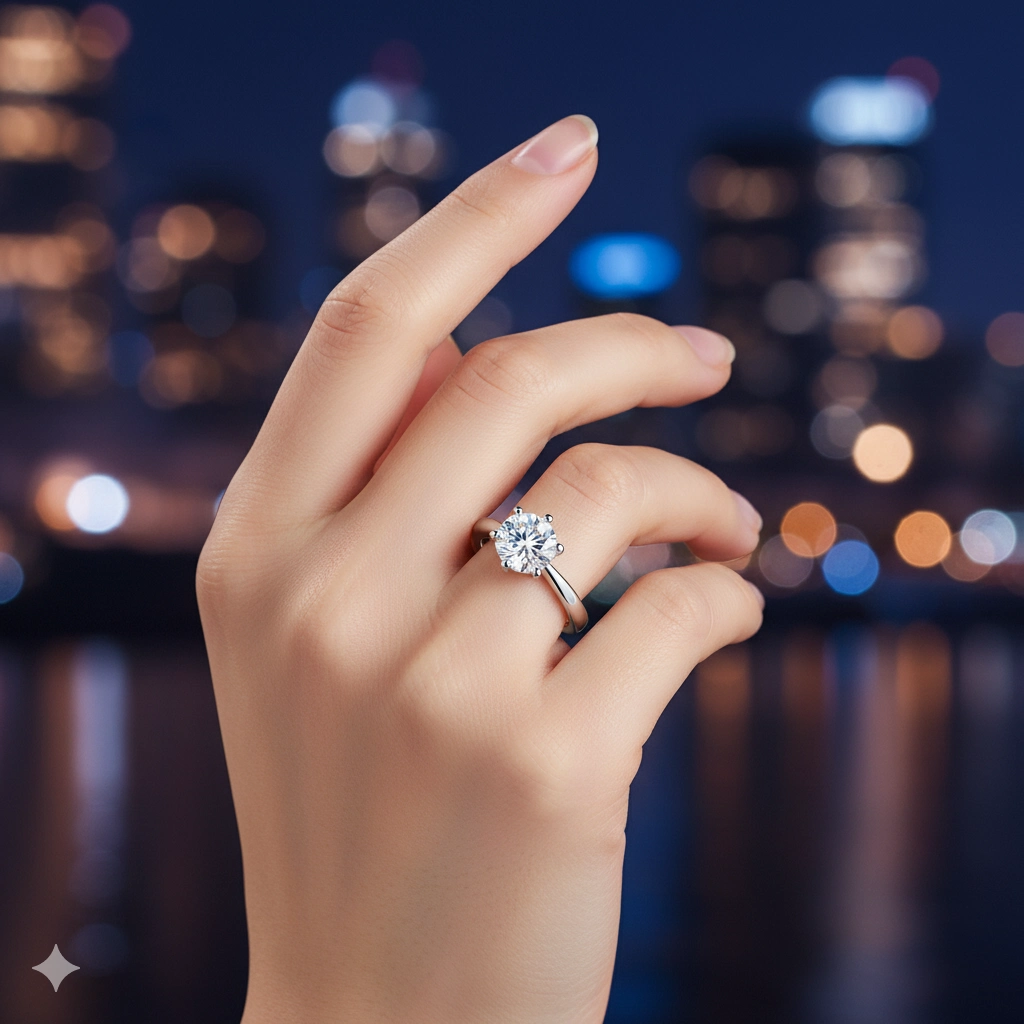 14K White Gold Ring with 1 Round-Cut Lab-Created Diamond 1.031 CT.TW