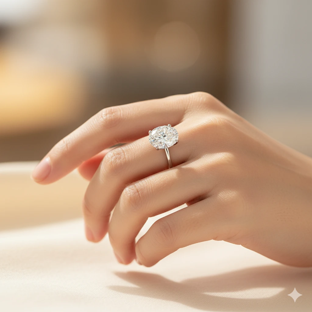 14K White Gold Ring with 1 Oval-Cut Lab-Created Diamond 1.225 CT.TW