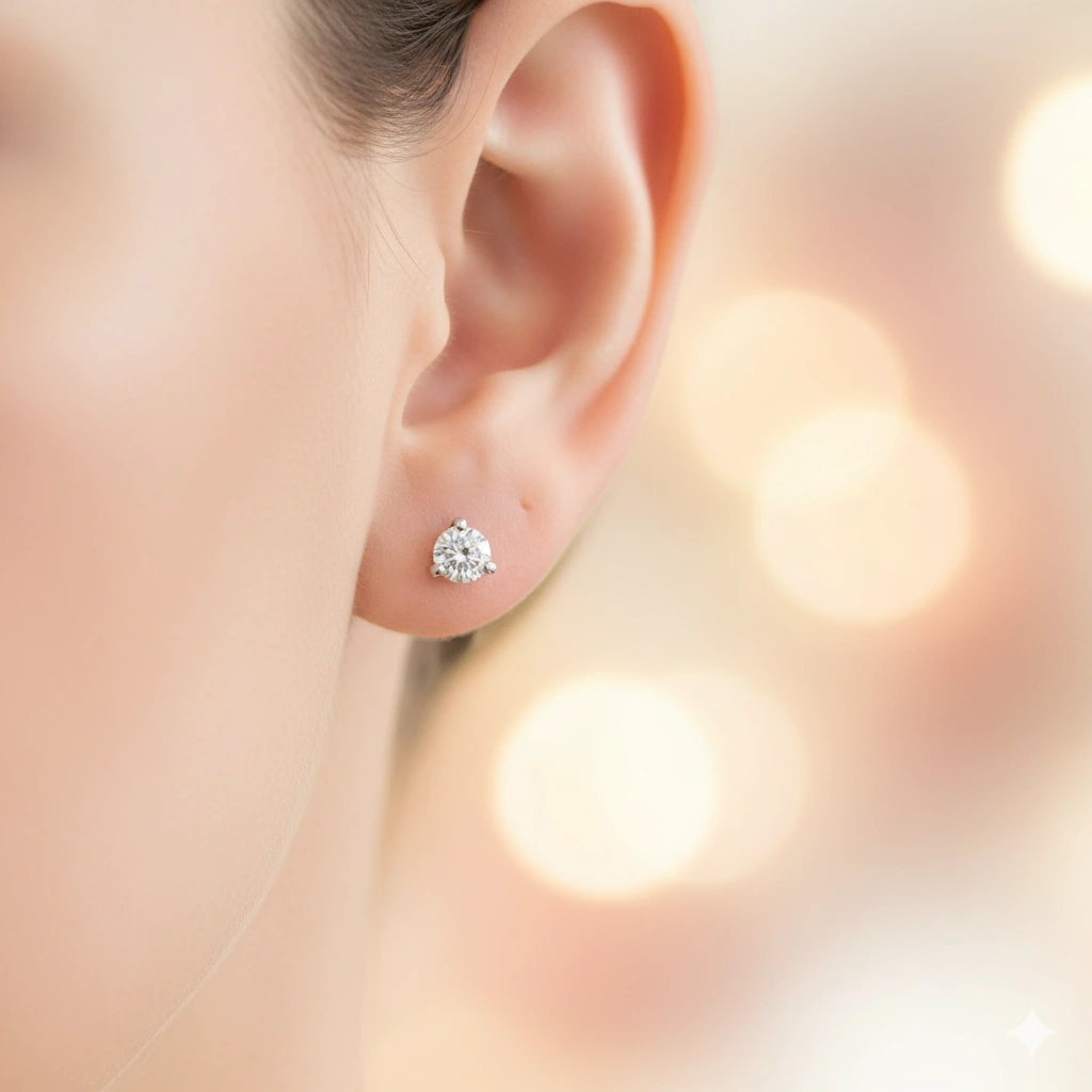 14K White Gold Earring Studs with 2 Round-Cut Lab-Created Diamonds 0.227 CT.TW