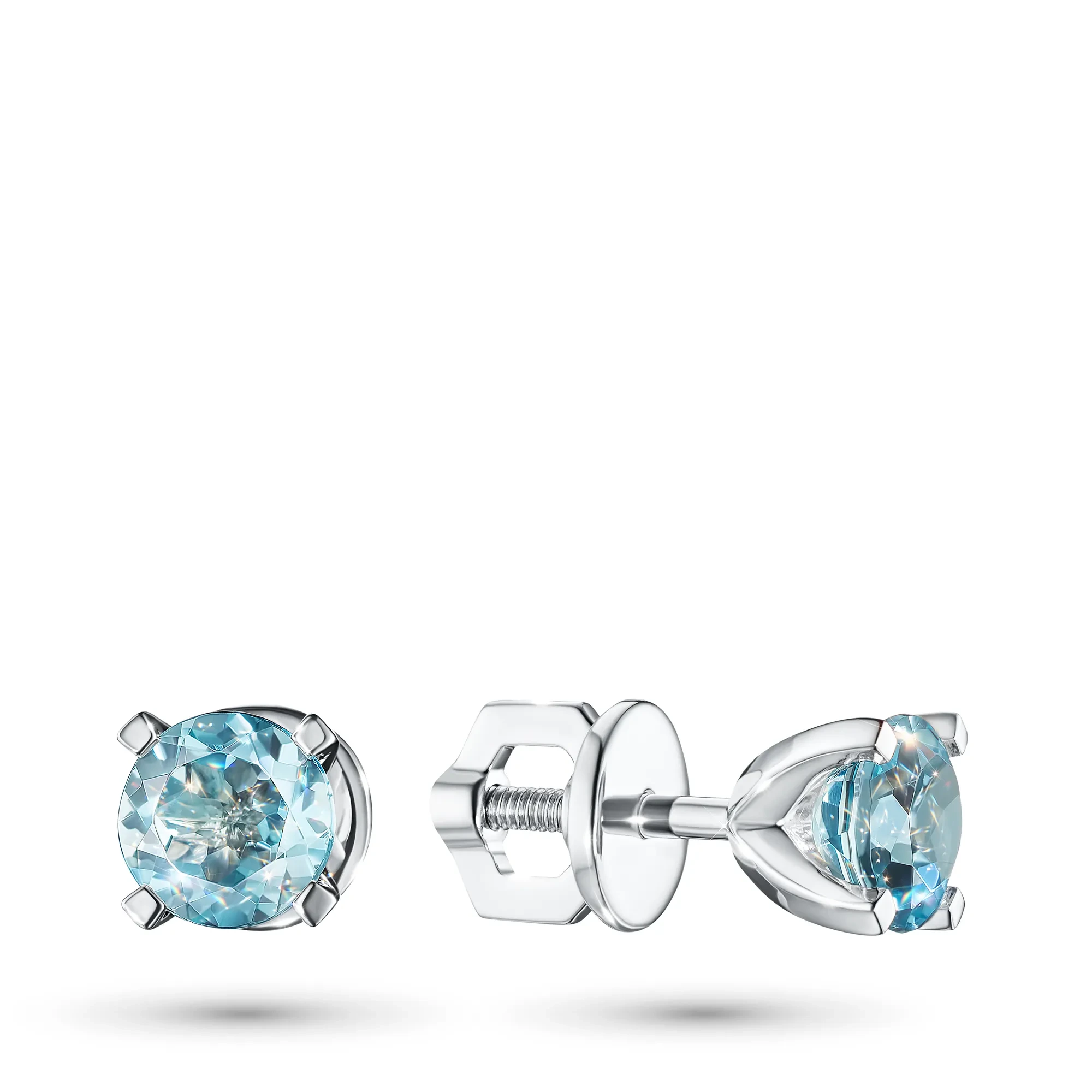 Sterling Silver Earring Studs with 2 Round-Cut Topazes 1.858 CT.TW