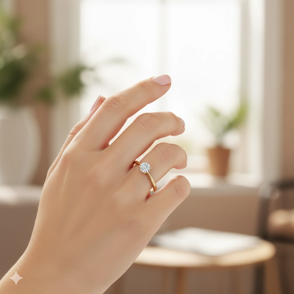 14K Yellow Gold Ring with 1 Round-Cut Lab-Created Diamond 0.466 CT.TW