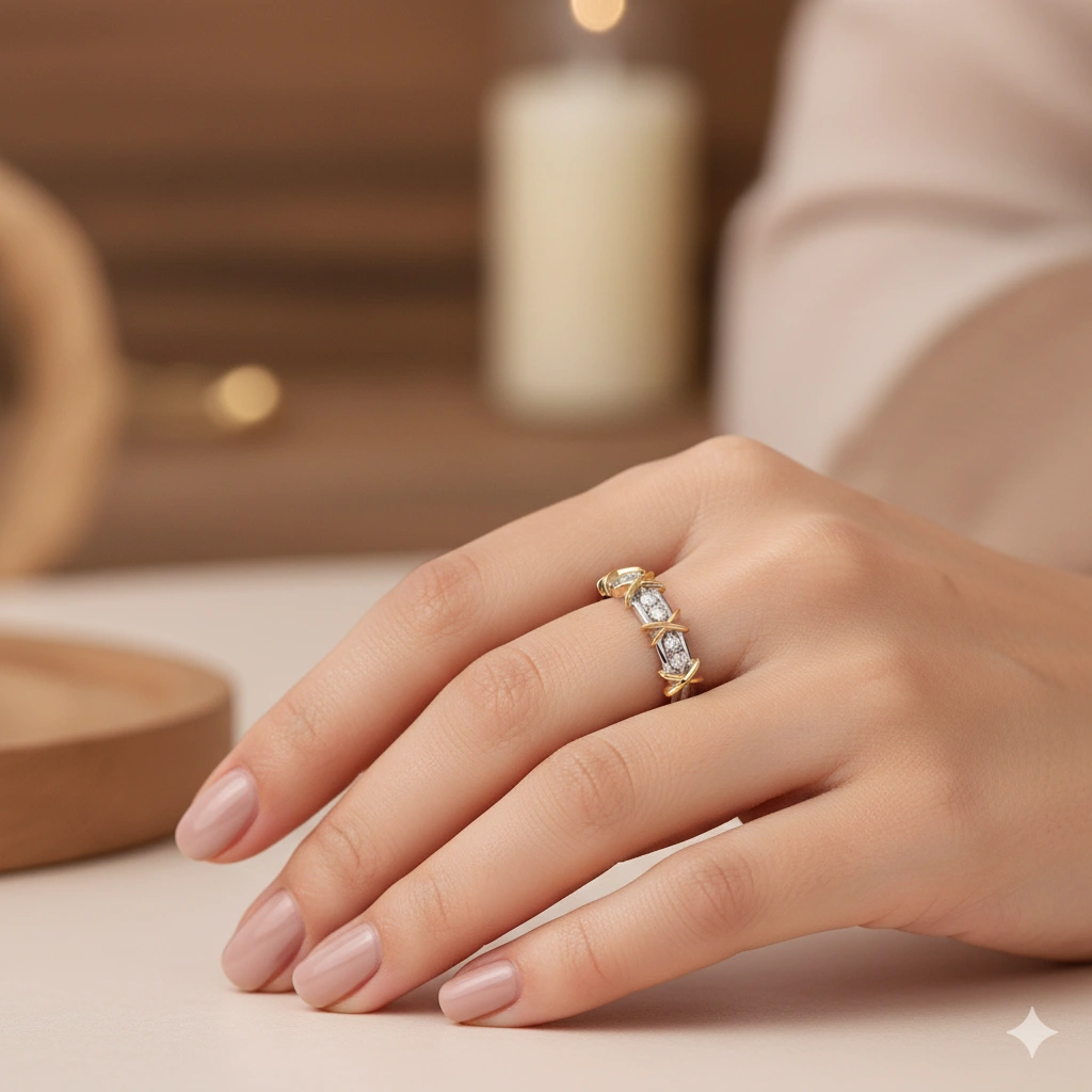 14K White and Yellow Gold Ring with 6 Round-Cut Lab-Created Diamonds 0.327 CT.TW