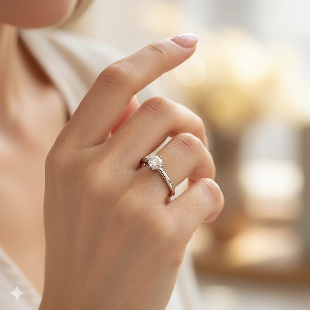 14K White Gold Ring with 1 Round-Cut Lab-Created Diamond 0.254 CT.TW