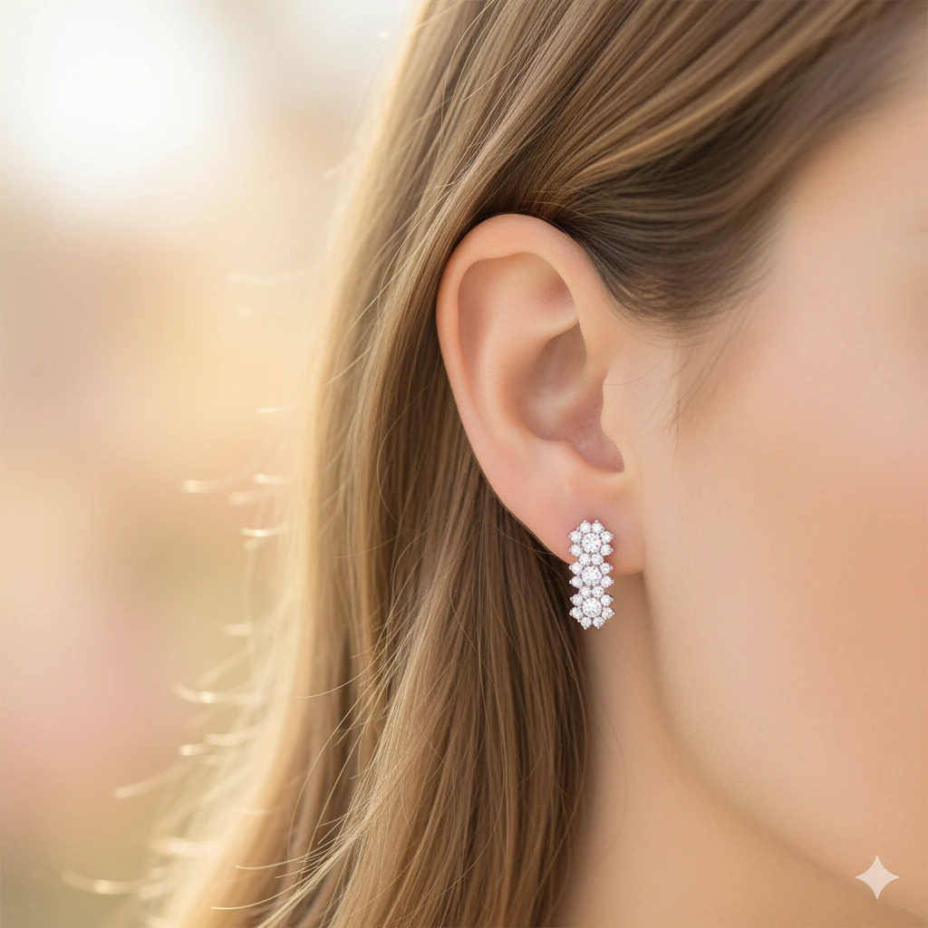 14K White Gold Earrings with 46 Round-Cut Lab-Created Diamonds 0.734 CT.TW