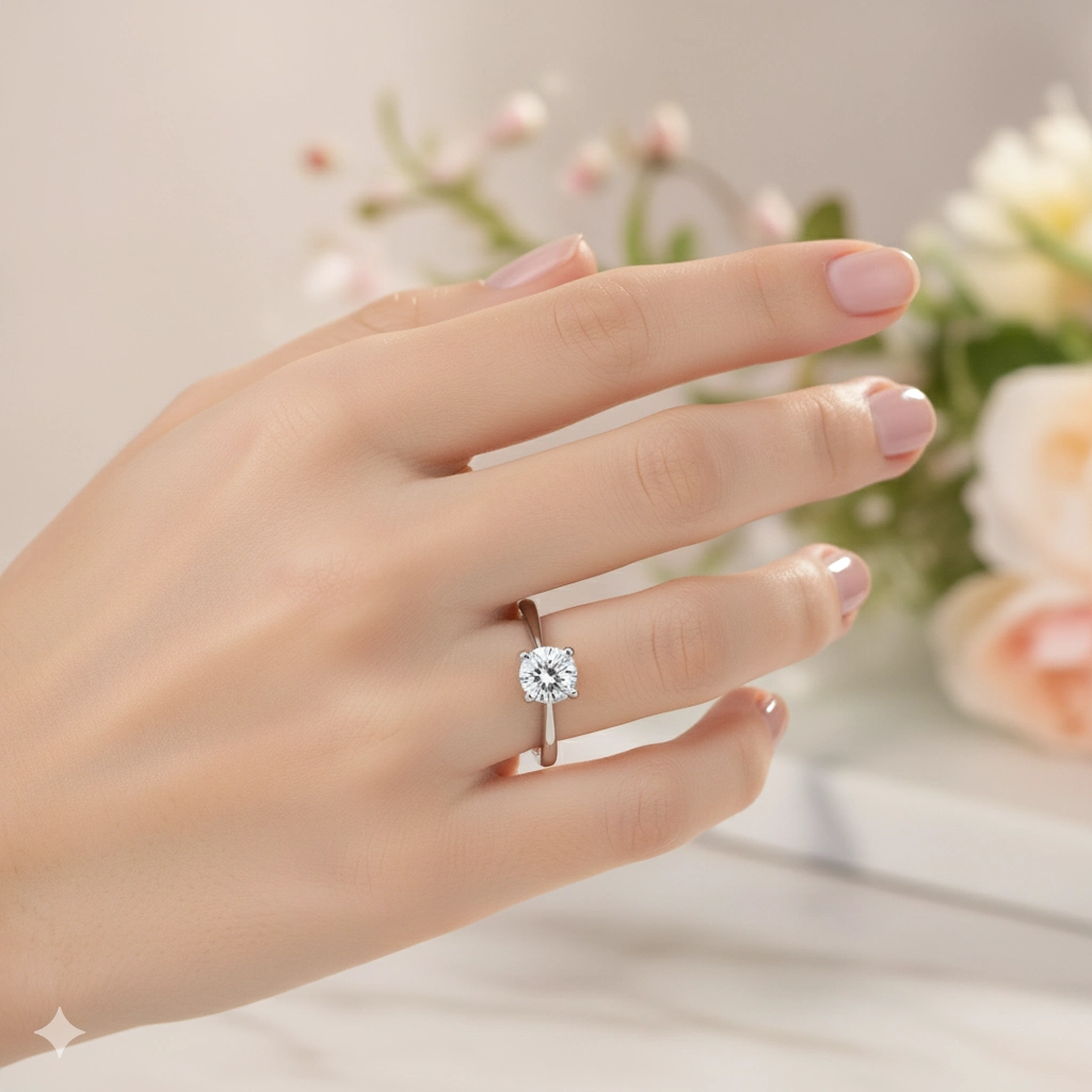 14K White Gold Ring with 1 Round-Cut Lab-Created Diamond 1.098 CT.TW