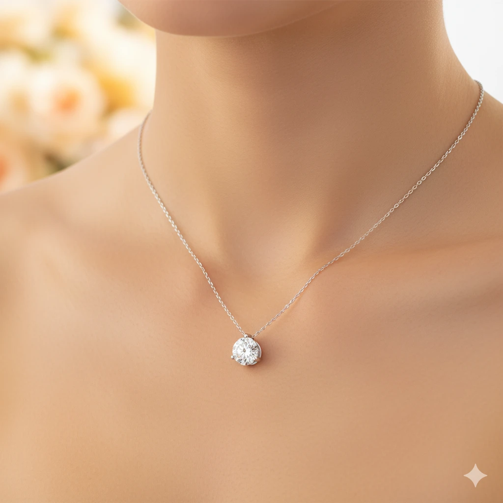 14K White Gold Pendant with 1 Round-Cut Lab-Created Diamond 0.512 CT.TW - изображение 5