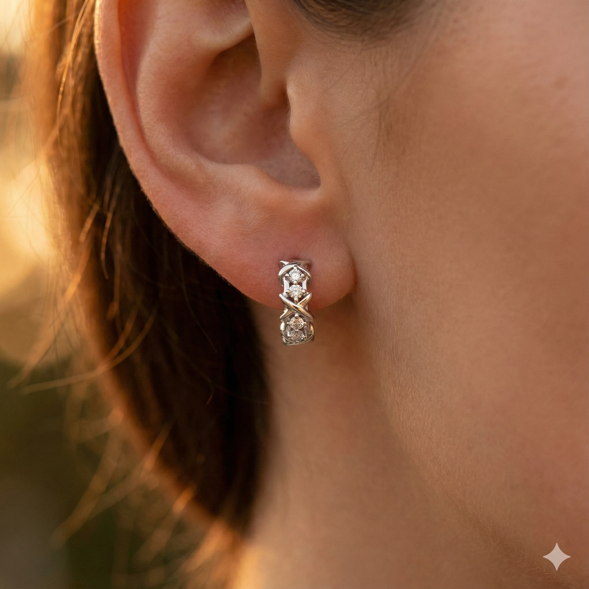 Sterling Silver Earrings with 8 Round-Cut Lab-Created Diamonds 0.327 CT.TW