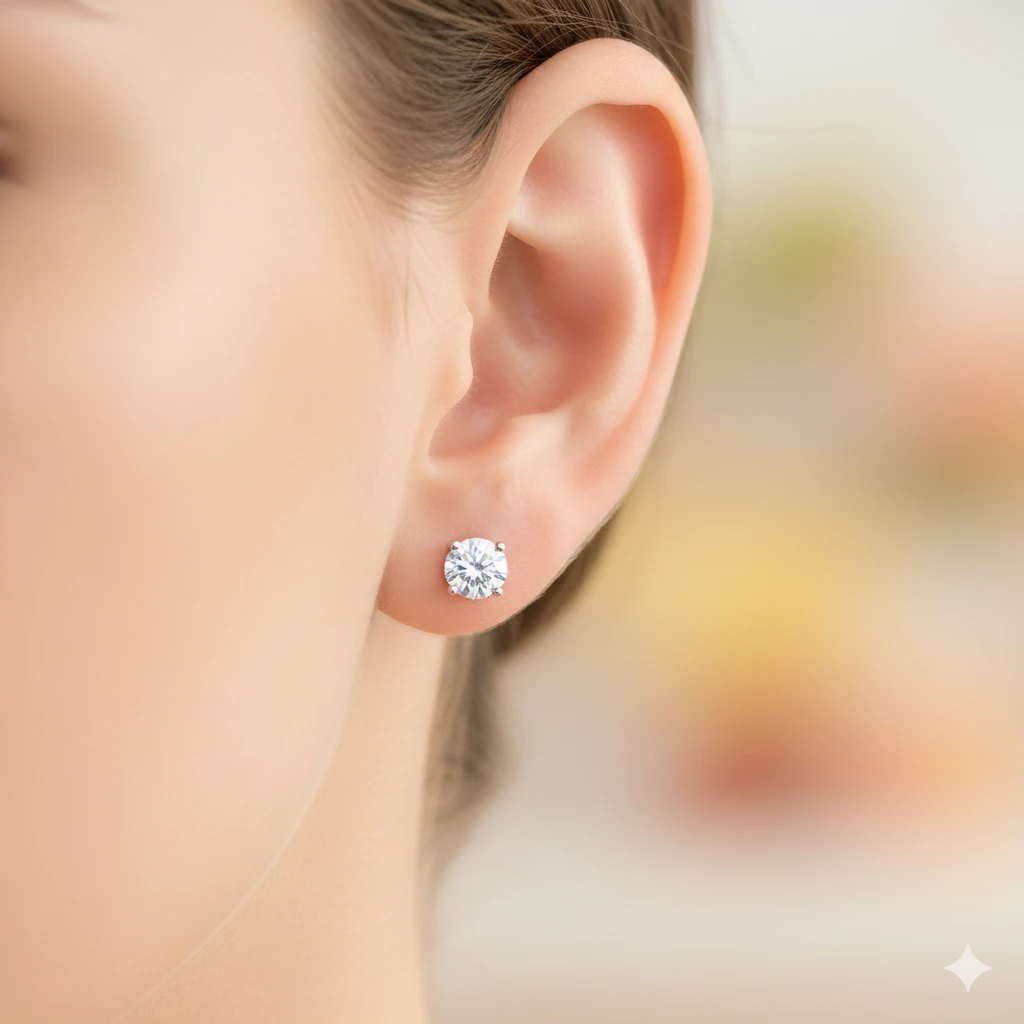 14K White Gold Earring Studs with 2 Round-Cut Lab-Created Diamonds 0.522 CT.TW