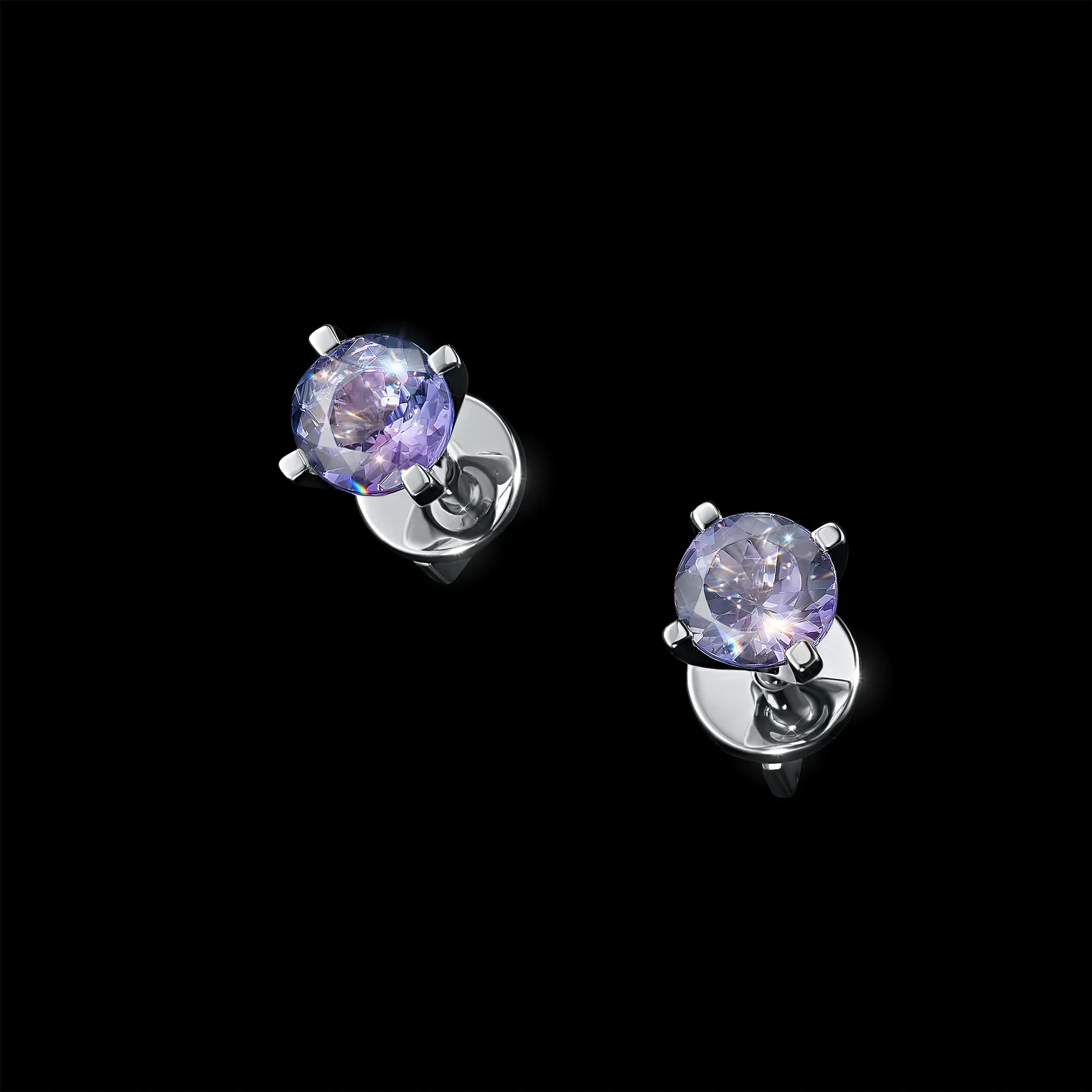 Sterling Silver Earring Studs with 2 Round-Cut Tanzanites 1.608 CT.TW