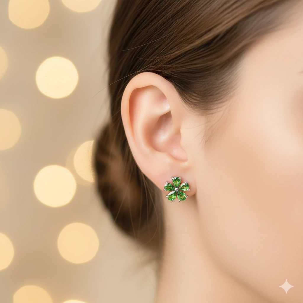 Sterling Silver Earring Studs with 10 Pear-Cut Chromdiopsides 1.592 CT.TW