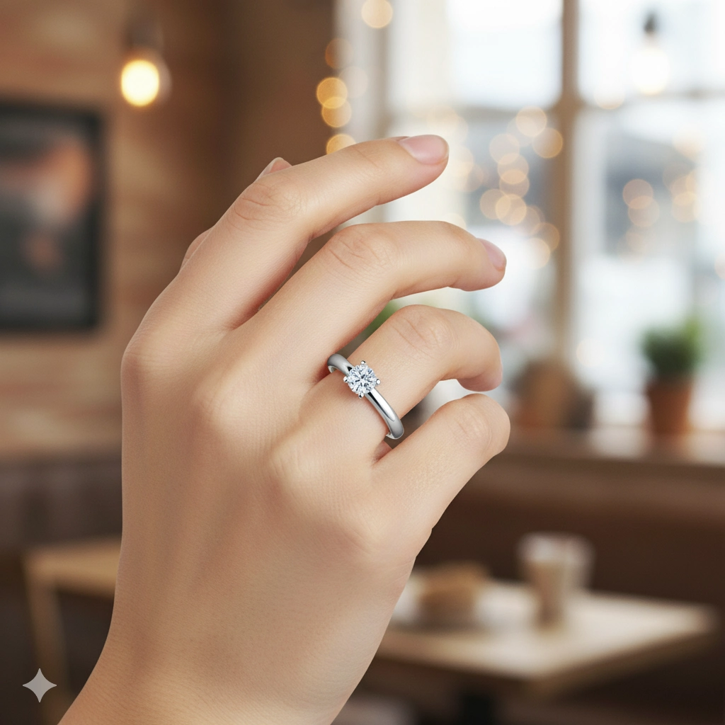 14K White Gold Ring with 1 Round-Cut Lab-Created Diamond 0.259 CT.TW