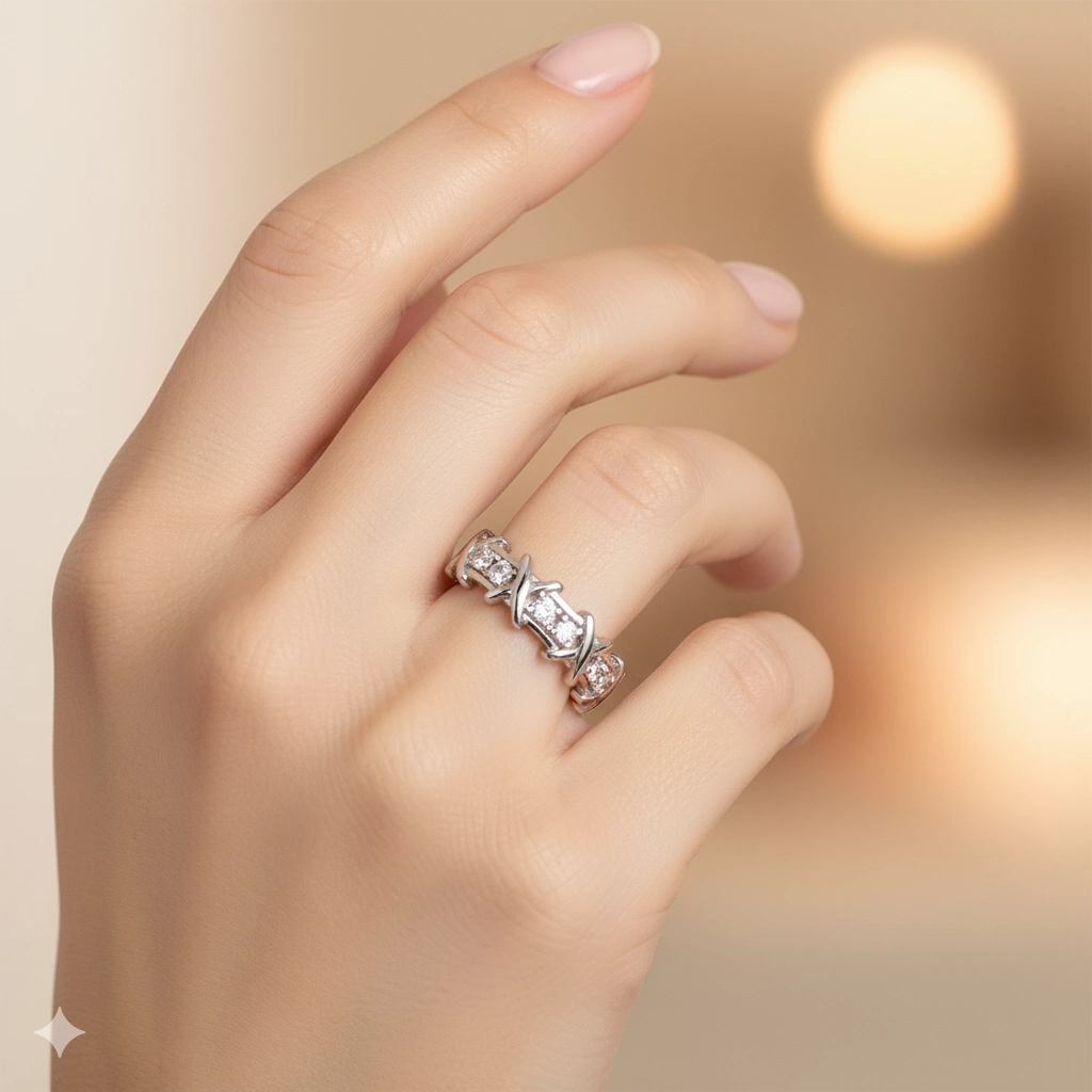 Sterling Silver Ring with 6 Round-Cut Lab-Created Diamonds 0.243 CT.TW