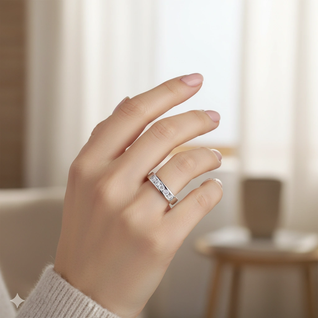 14K White Gold Ring with 5 Round-Cut Lab-Created Diamonds 0.746 CT.TW