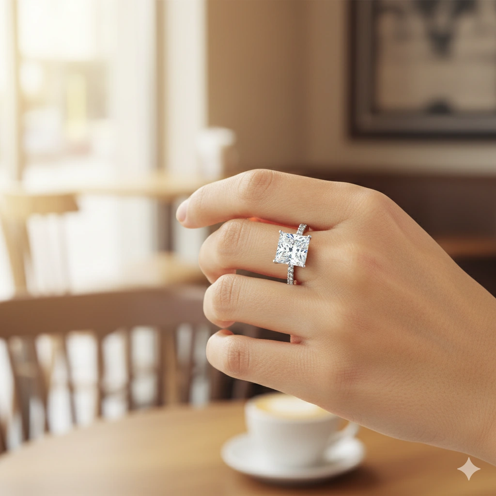 14K White Gold Ring with 13 Round-Cut Lab-Created Diamonds 5.302 CT.TW