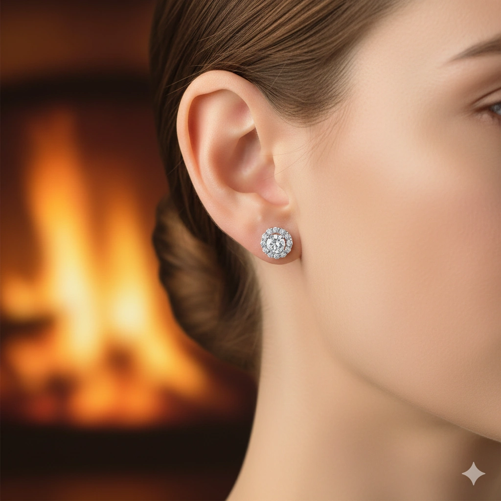 14K White Gold Earring Studs with 26 Round-Cut Lab-Created Diamonds 1.133 CT.TW