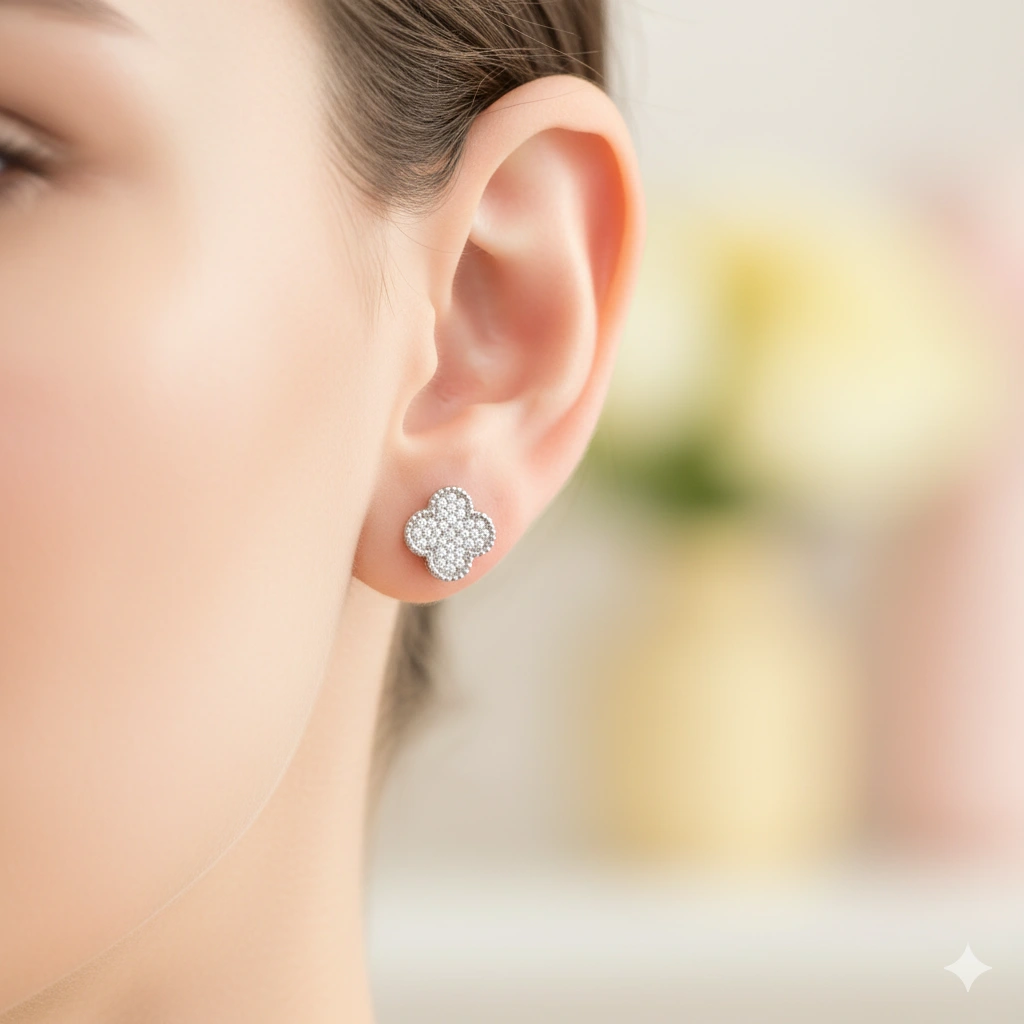 14K White Gold Earring Studs with 66 Round-Cut Lab-Created Diamonds 0.364 CT.TW