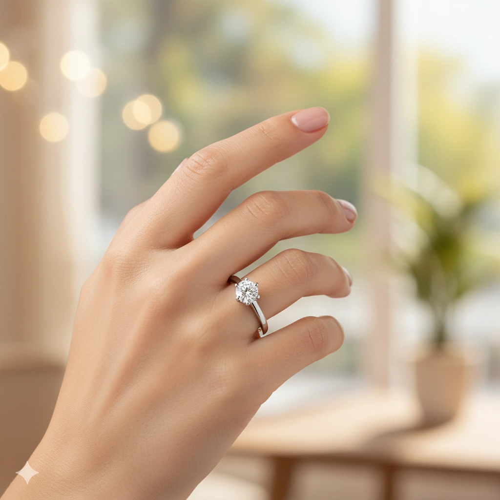 14K White Gold Ring with 1 Round-Cut Lab-Created Diamond 0.485 CT.TW