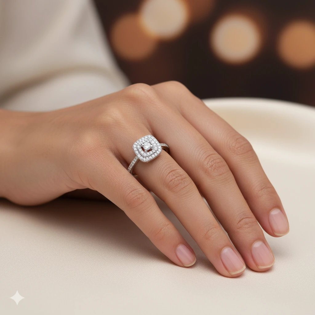 14K White Gold Ring with 59 Round-Cut Lab-Created Diamonds 0.385 CT.TW