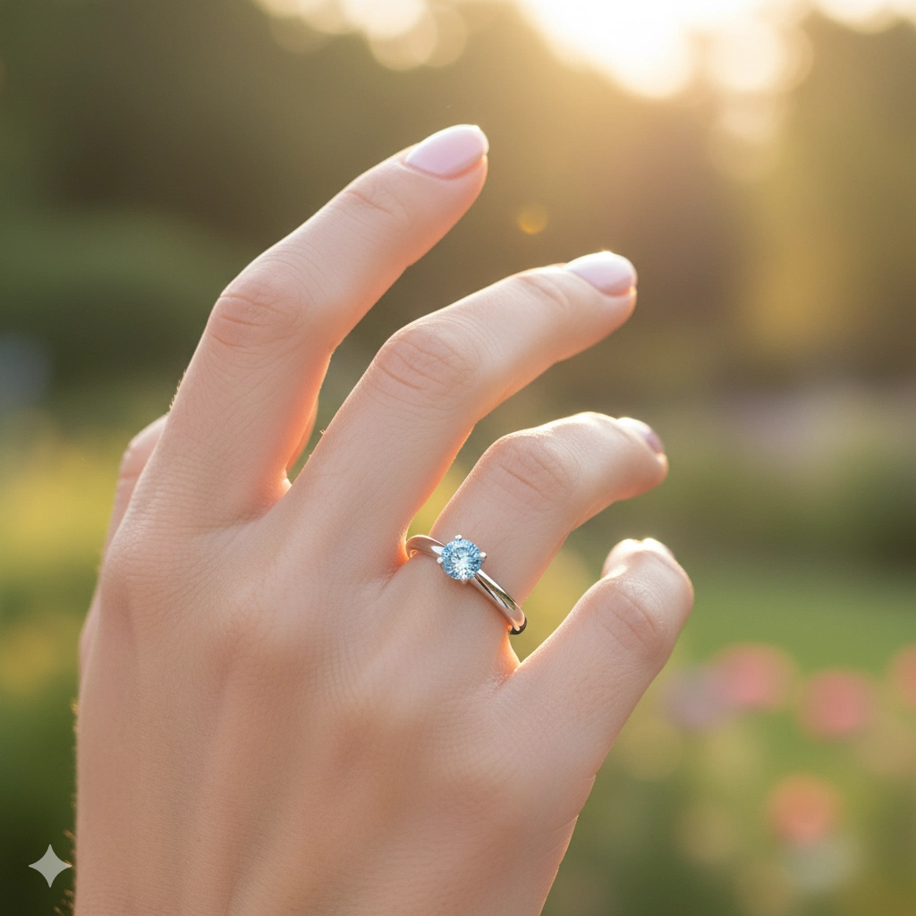 Sterling Silver Ring with 1 Round-Cut Topaz 0.558 CT.TW