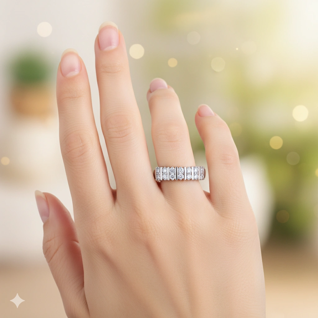 Sterling Silver Ring with 14 Round-Cut Lab-Created Diamonds 0.559 CT.TW