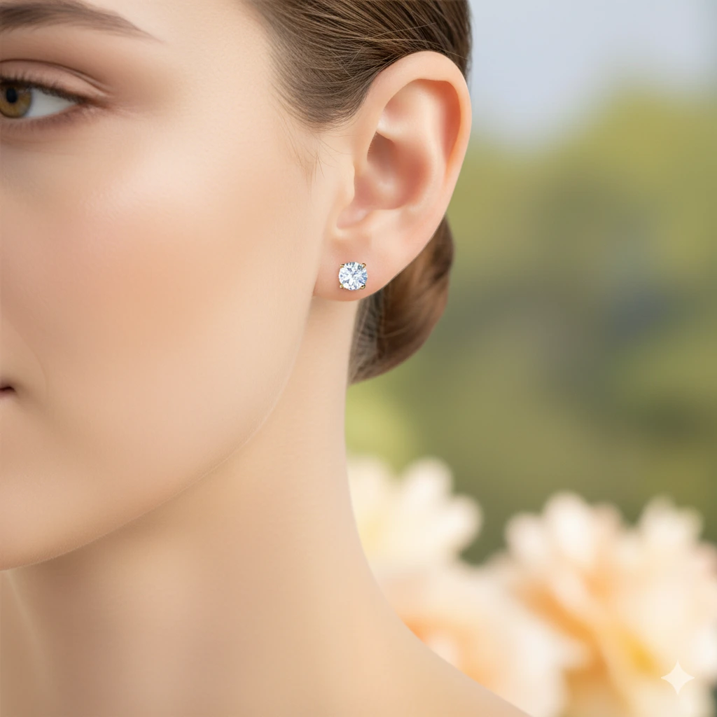 14K Yellow Gold Earring Studs with 2 Round-Cut Lab-Created Diamonds 0.515 CT.TW