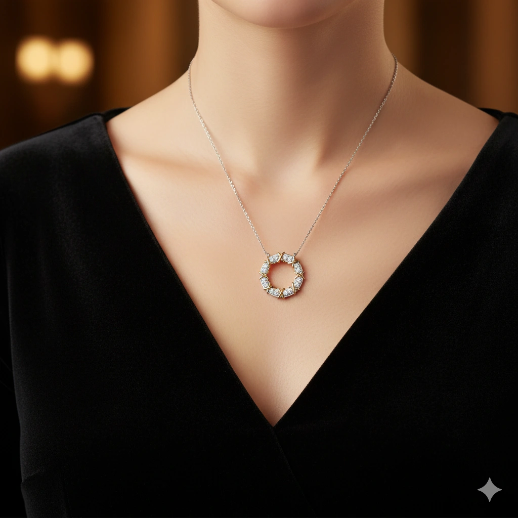 14K White and Yellow Gold Necklace with 16 Round-Cut Lab-Created Diamonds 0.576 CT.TW - изображение 5