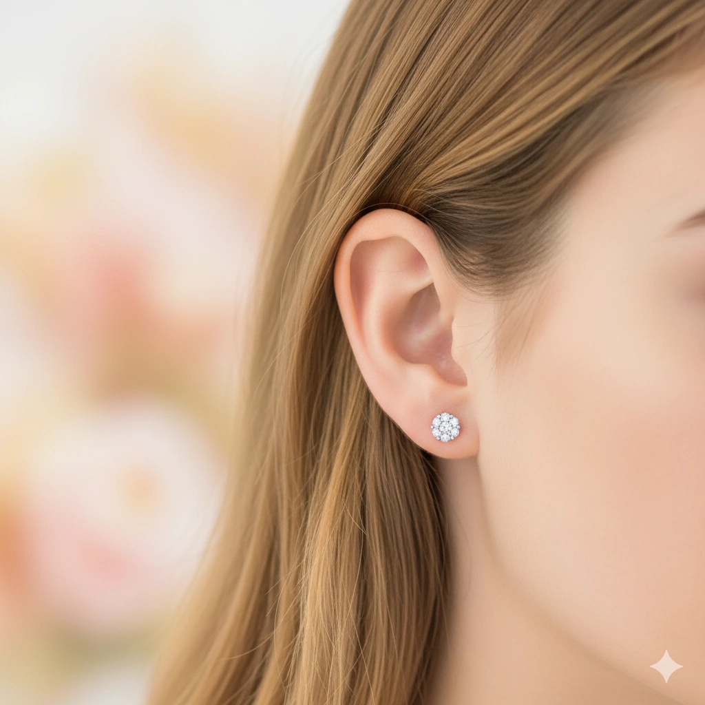 Sterling Silver Earring Studs with 14 Round-Cut Lab-Created Diamonds 0.258 CT.TW