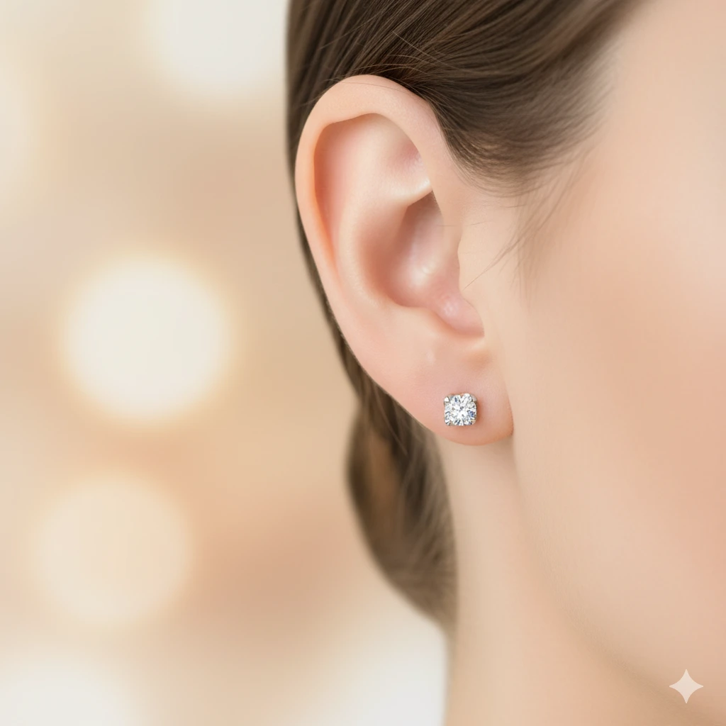 Sterling Silver Earring Studs with 2 Round-Cut Lab-Created Diamonds 0.552 CT.TW