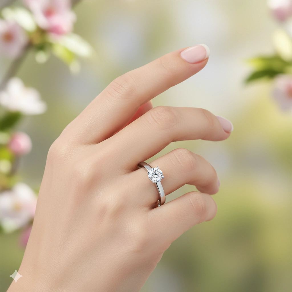 14K White Gold Ring with 1 Round-Cut Lab-Created Diamond 0.625 CT.TW