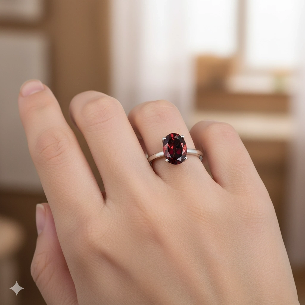 Sterling Silver Ring with 1 Oval-Cut Garnet 1.57 CT.TW