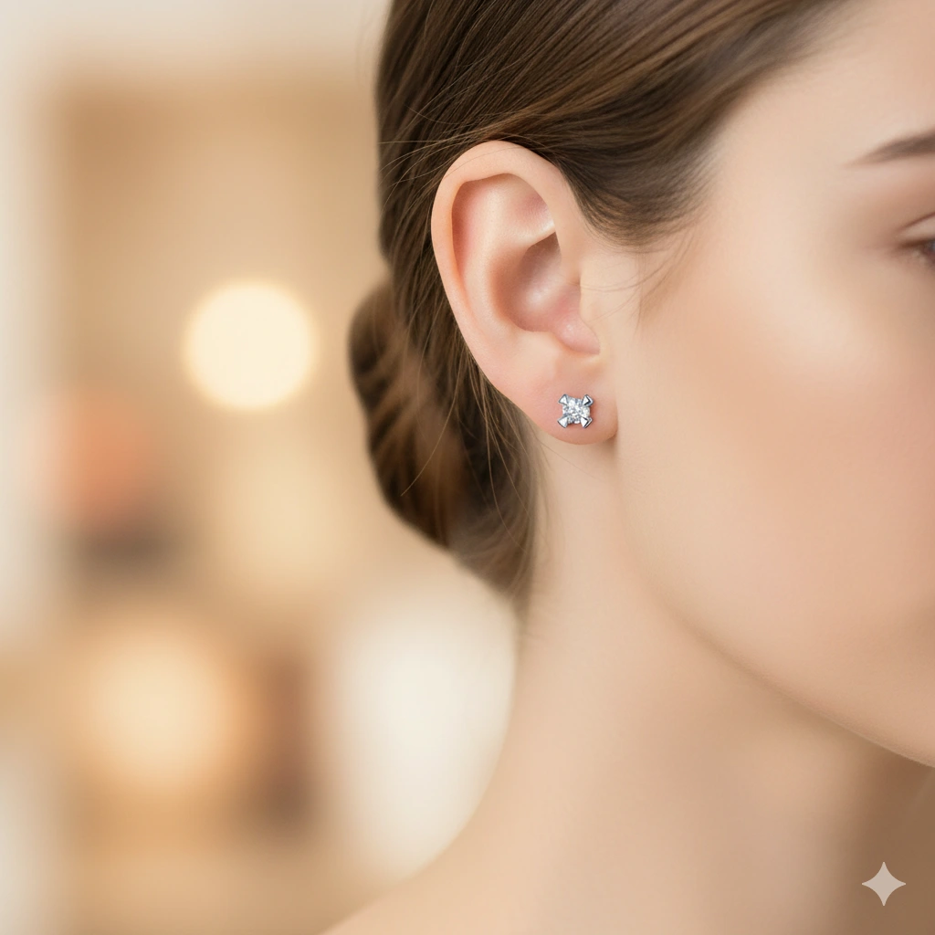 Sterling Silver Earring Studs with 2 Round-Cut Lab-Created Diamonds 0.236 CT.TW