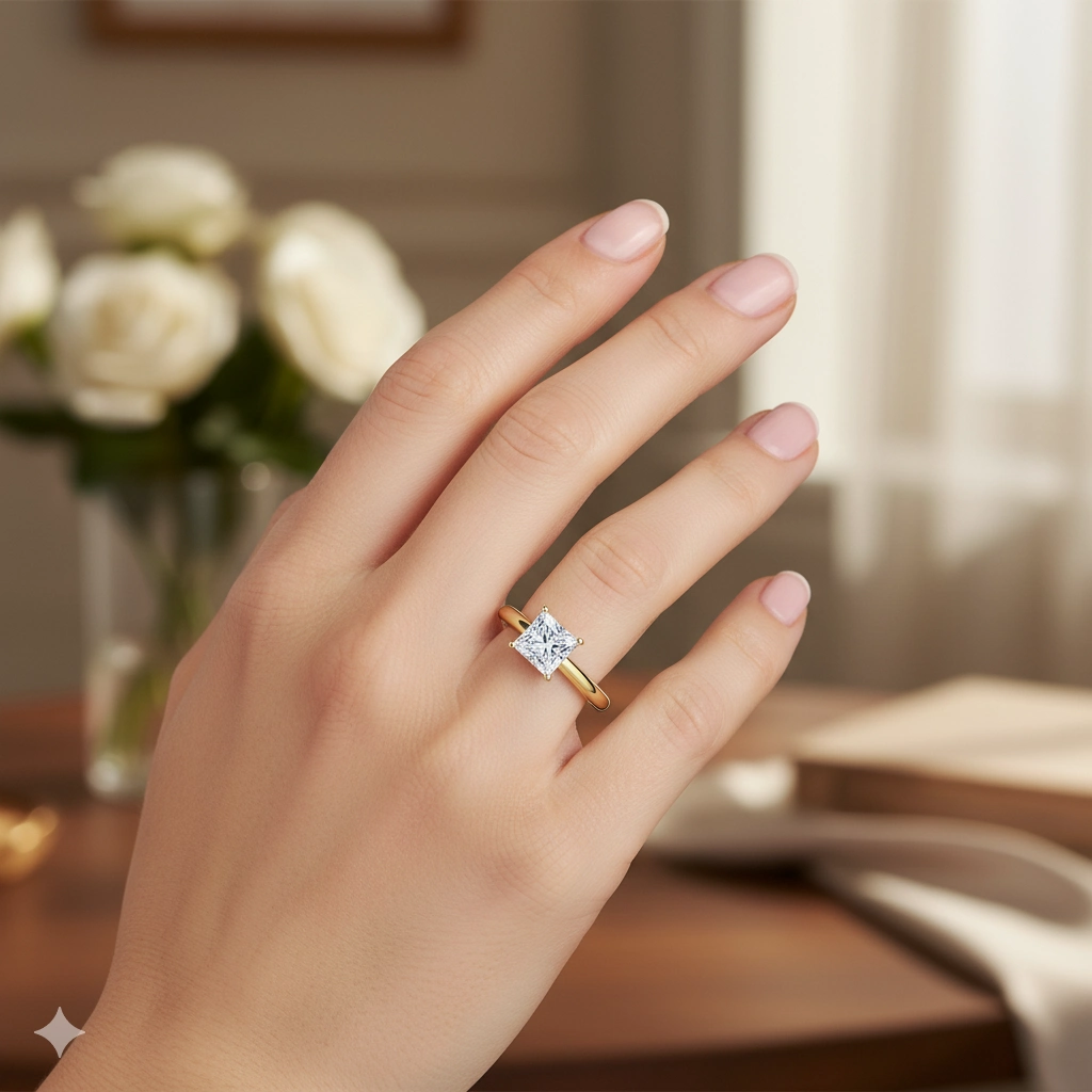 14K Yellow Gold Ring with 1 Princess-Cut Lab-Created Diamond 1.13 CT.TW