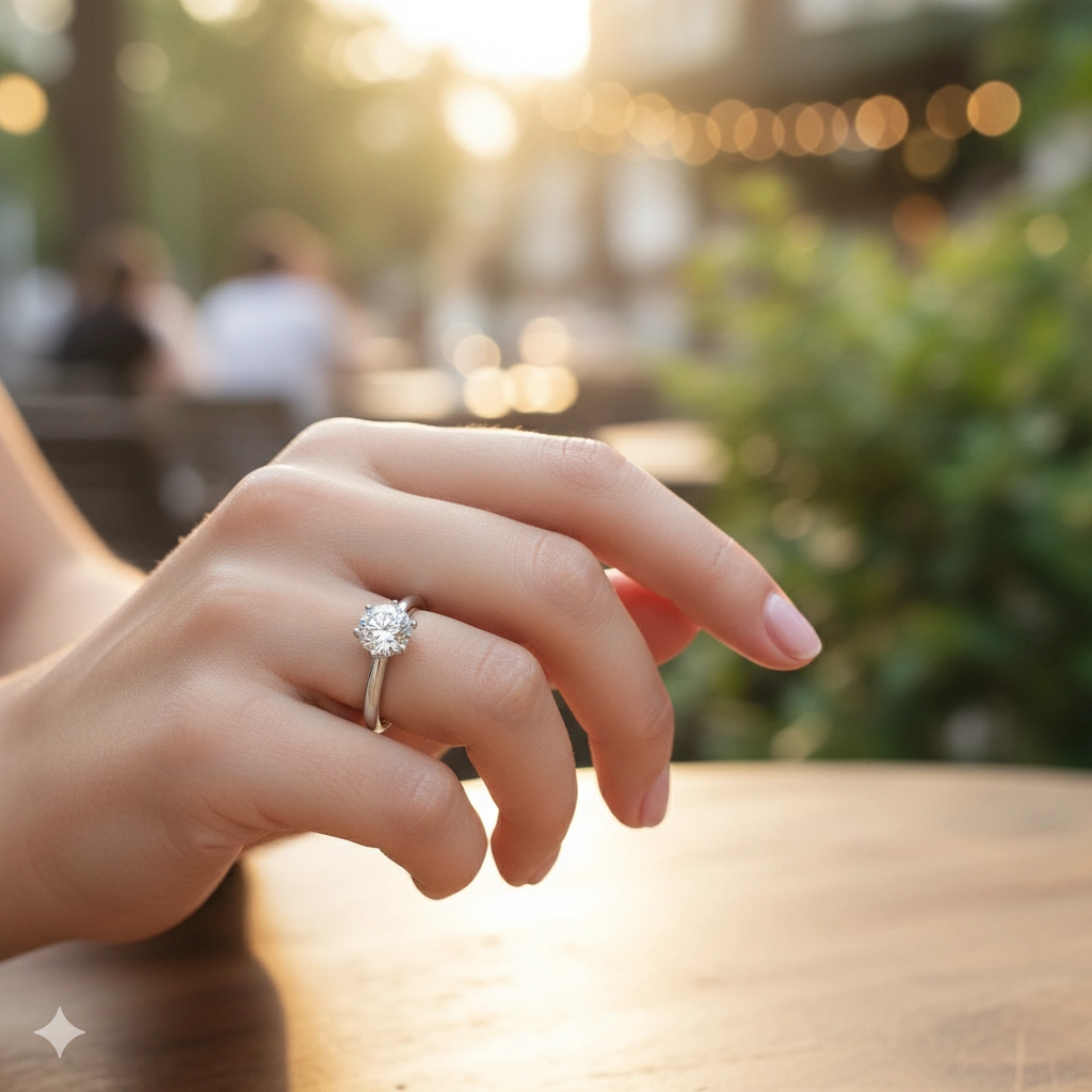 14K White Gold Ring with 1 Round-Cut Lab-Created Diamond 0.51 CT.TW - изображение 4