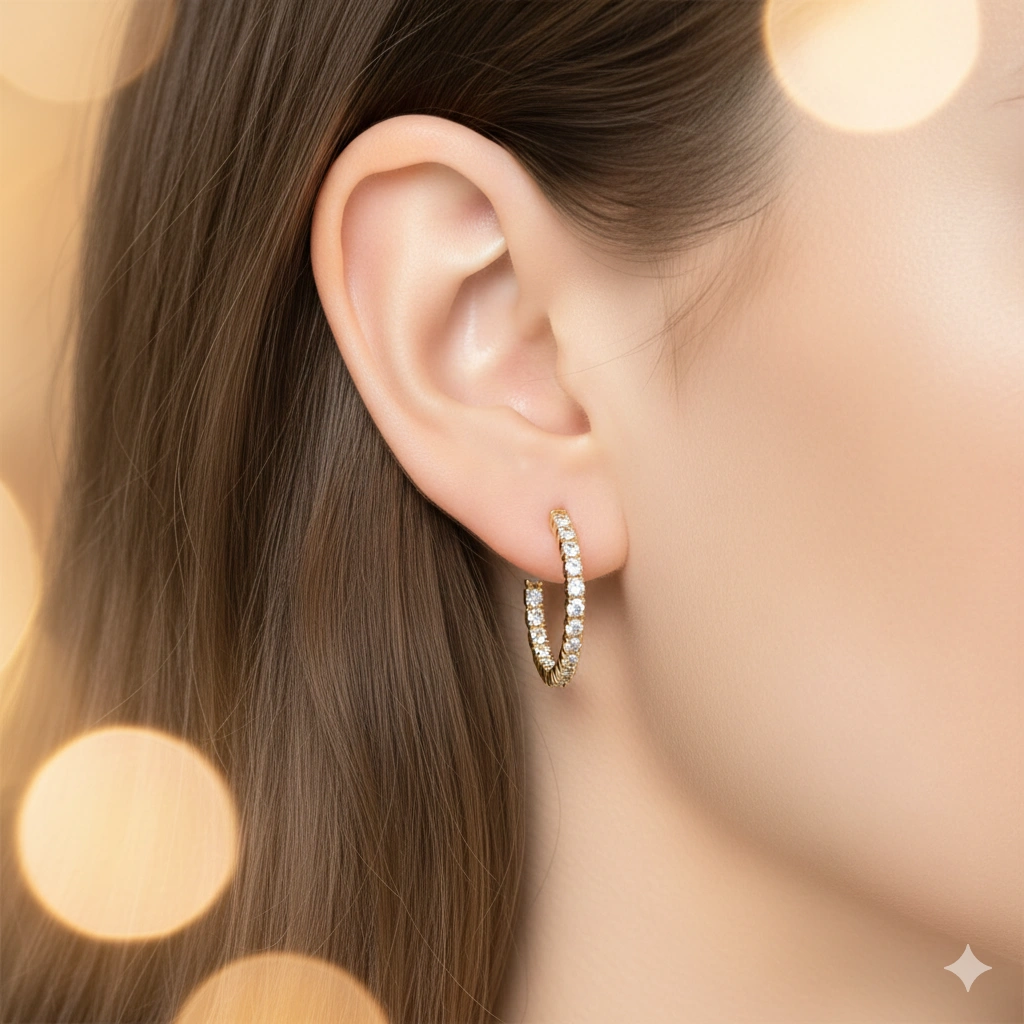 14K Yellow Gold Earrings with 46 Round-Cut Lab-Created Diamonds 3.074 CT.TW