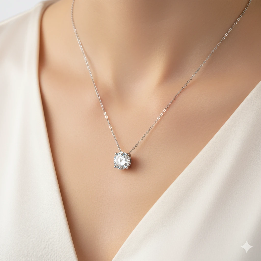 14K White Gold Pendant with 1 Round-Cut Lab-Created Diamond 0.3 CT.TW - изображение 5