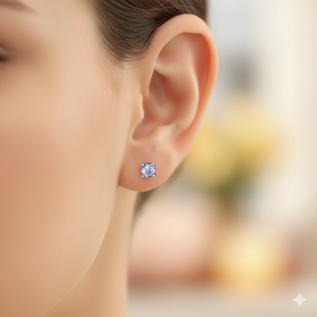 Sterling Silver Earring Studs with 2 Round-Cut Tanzanites 1.608 CT.TW