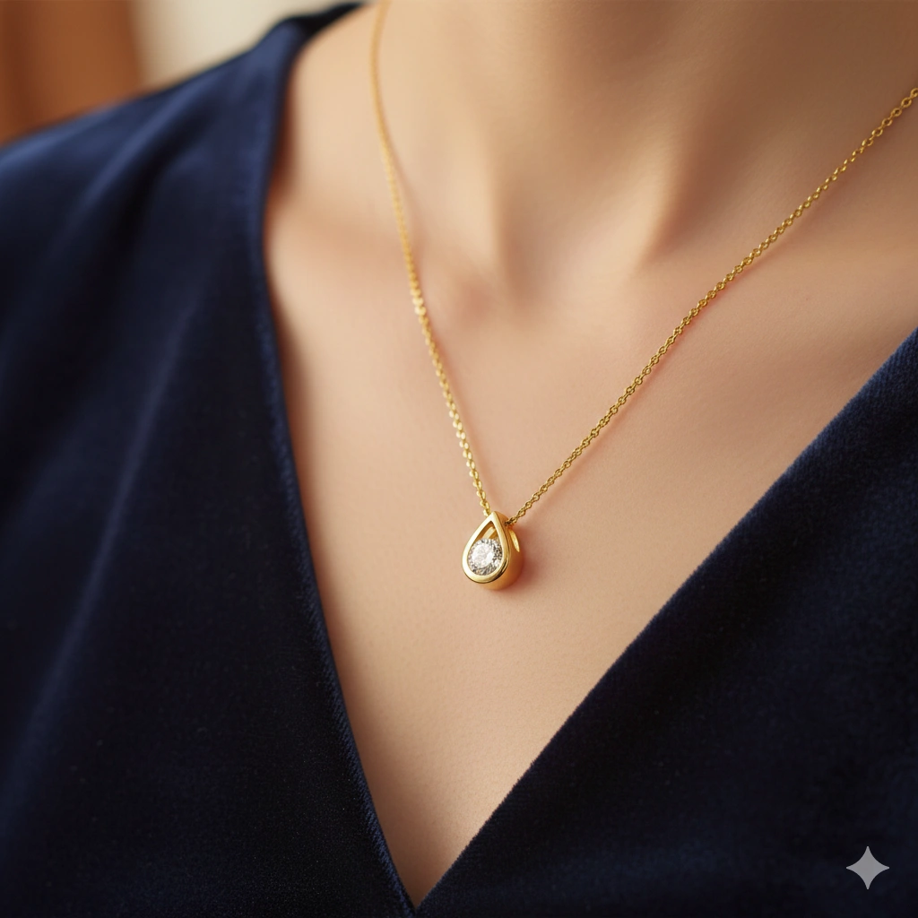 14K Yellow Gold Pendant with 1 Round-Cut Lab-Created Diamond 0.378 CT.TW - изображение 6