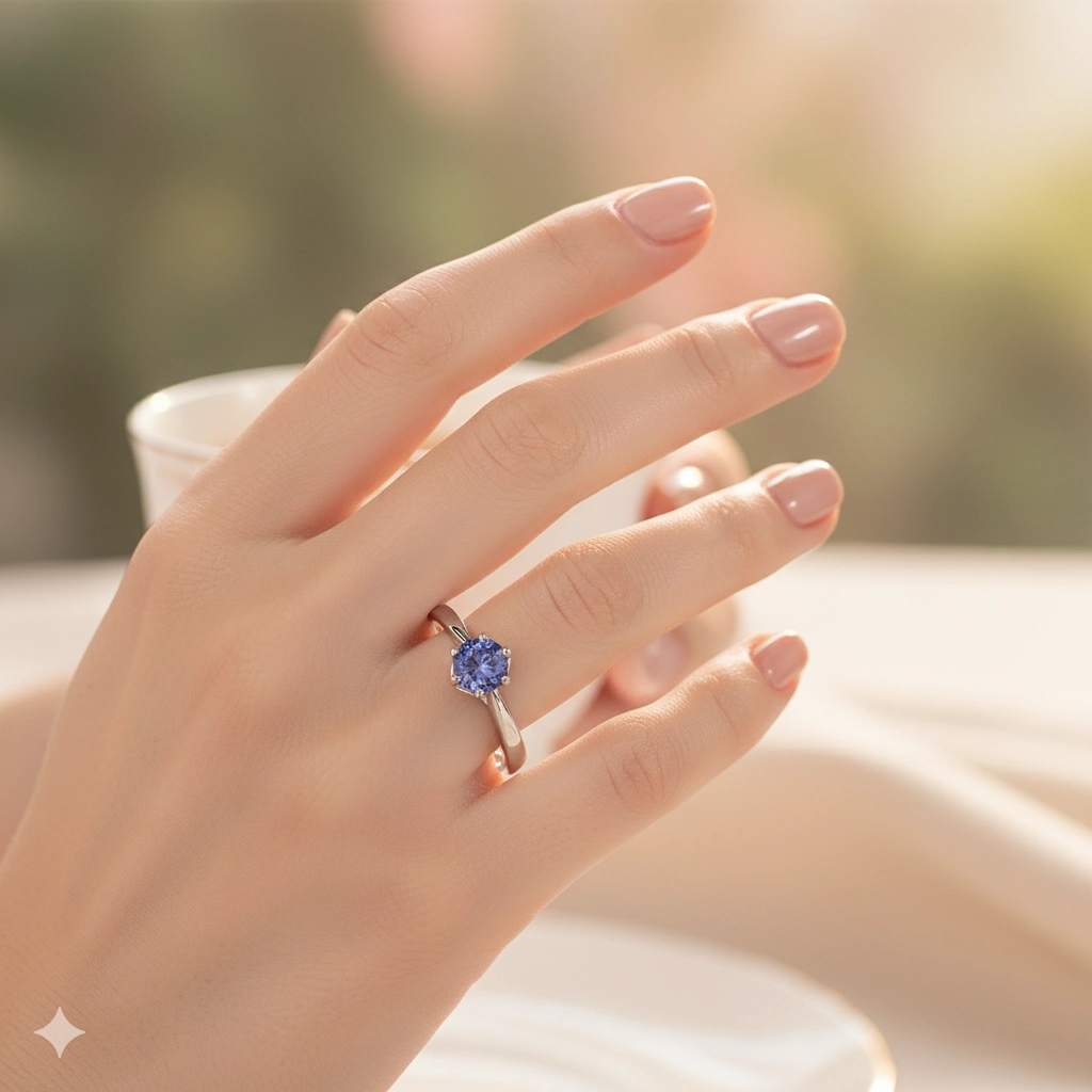 Sterling Silver Ring with 1 Round-Cut Tanzanite 0.76 CT.TW