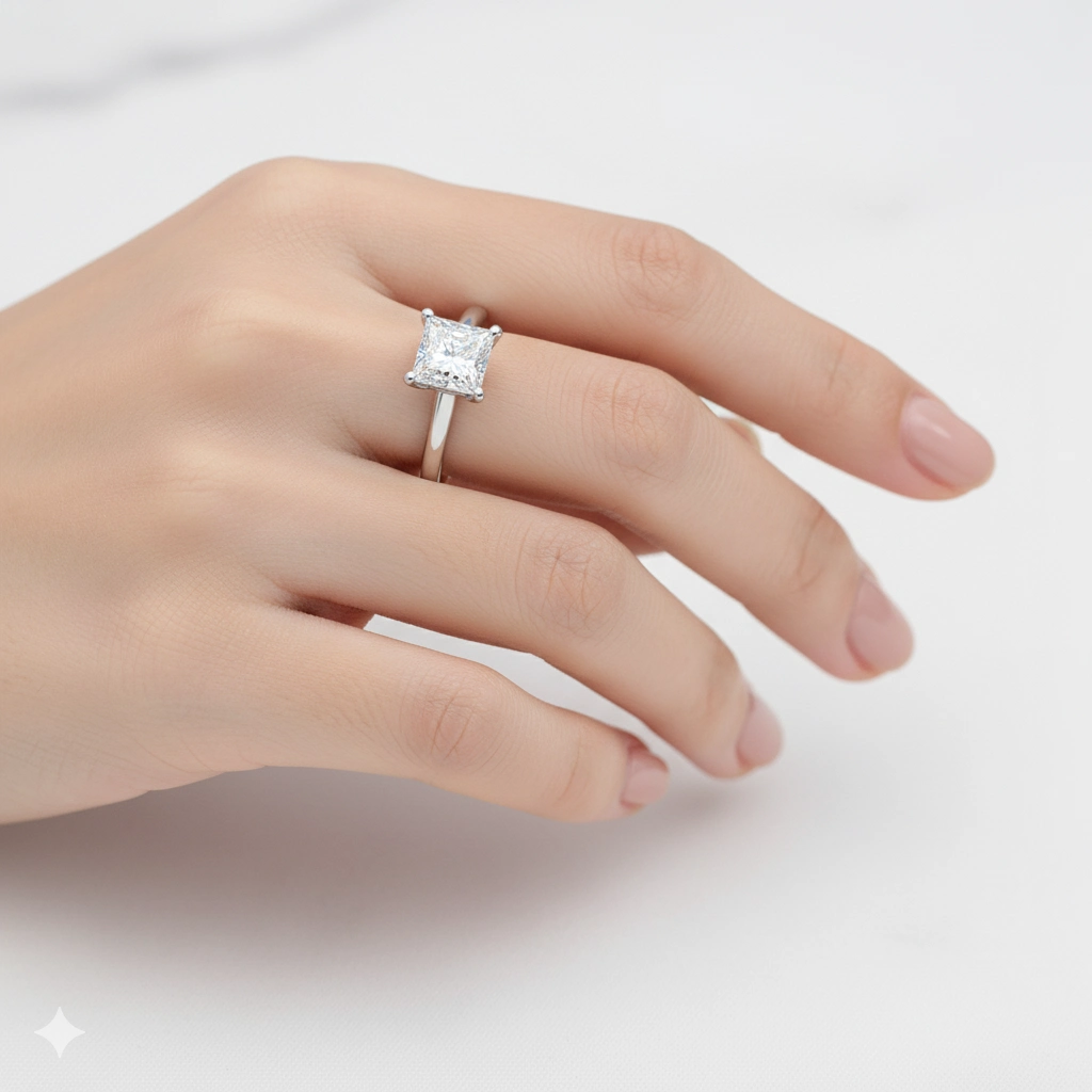 14K White Gold Ring with 1 Princess-Cut Lab-Created Diamond 1.081 CT.TW