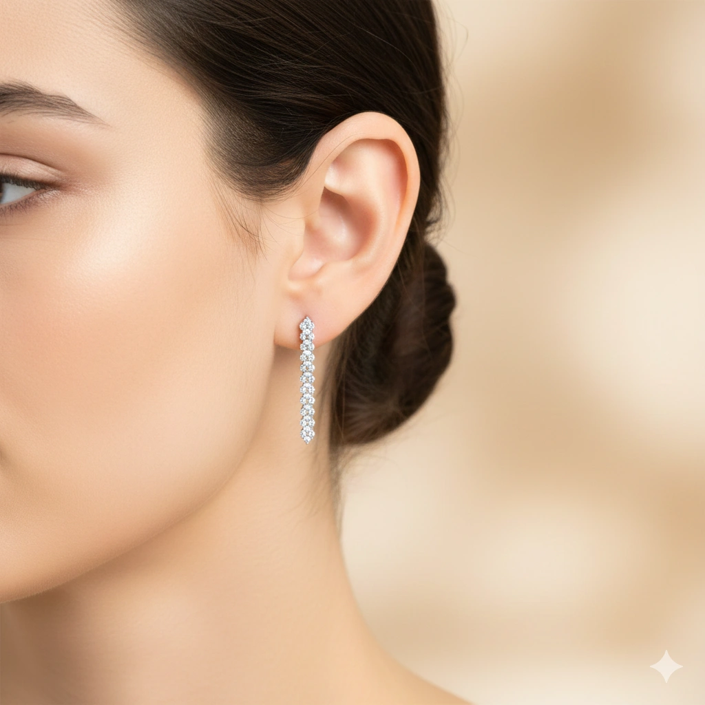 14K White Gold Earrings with 74 Round-Cut Lab-Created Diamonds 1.579 CT.TW