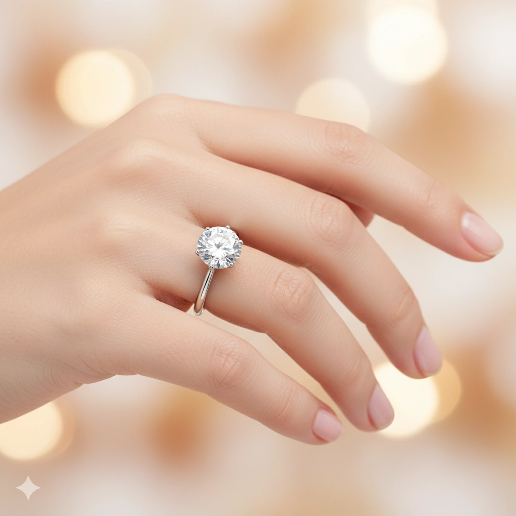 14K White Gold Ring with 1 Round-Cut Lab-Created Diamond 2.131 CT.TW