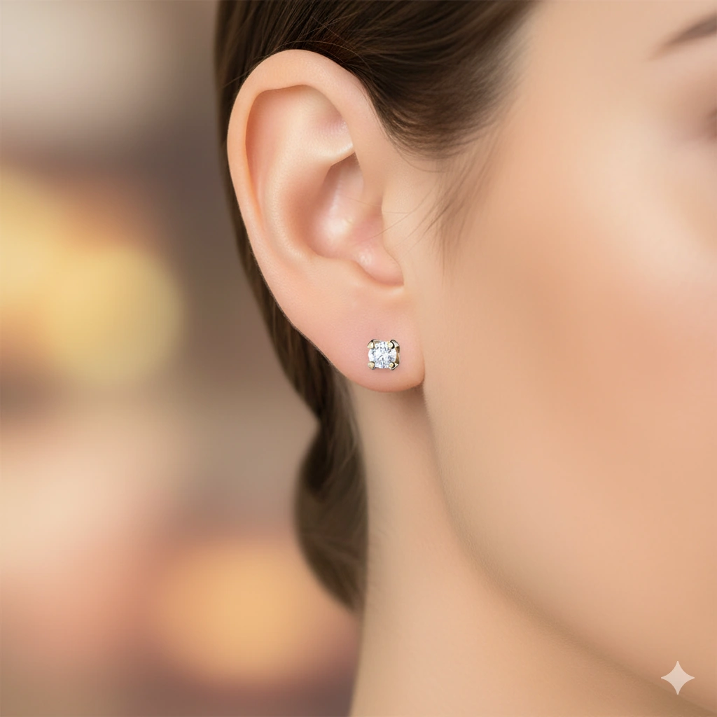 14K Yellow Gold Earring Studs with 2 Round-Cut Lab-Created Diamonds 0.085 CT.TW