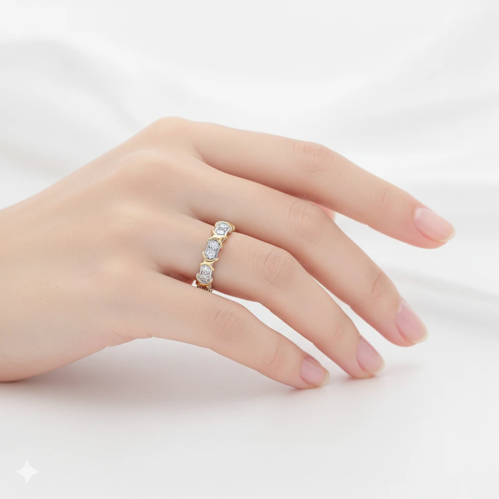 14K White and Yellow Gold Ring with 18 Round-Cut Lab-Created Diamonds 0.725 CT.TW