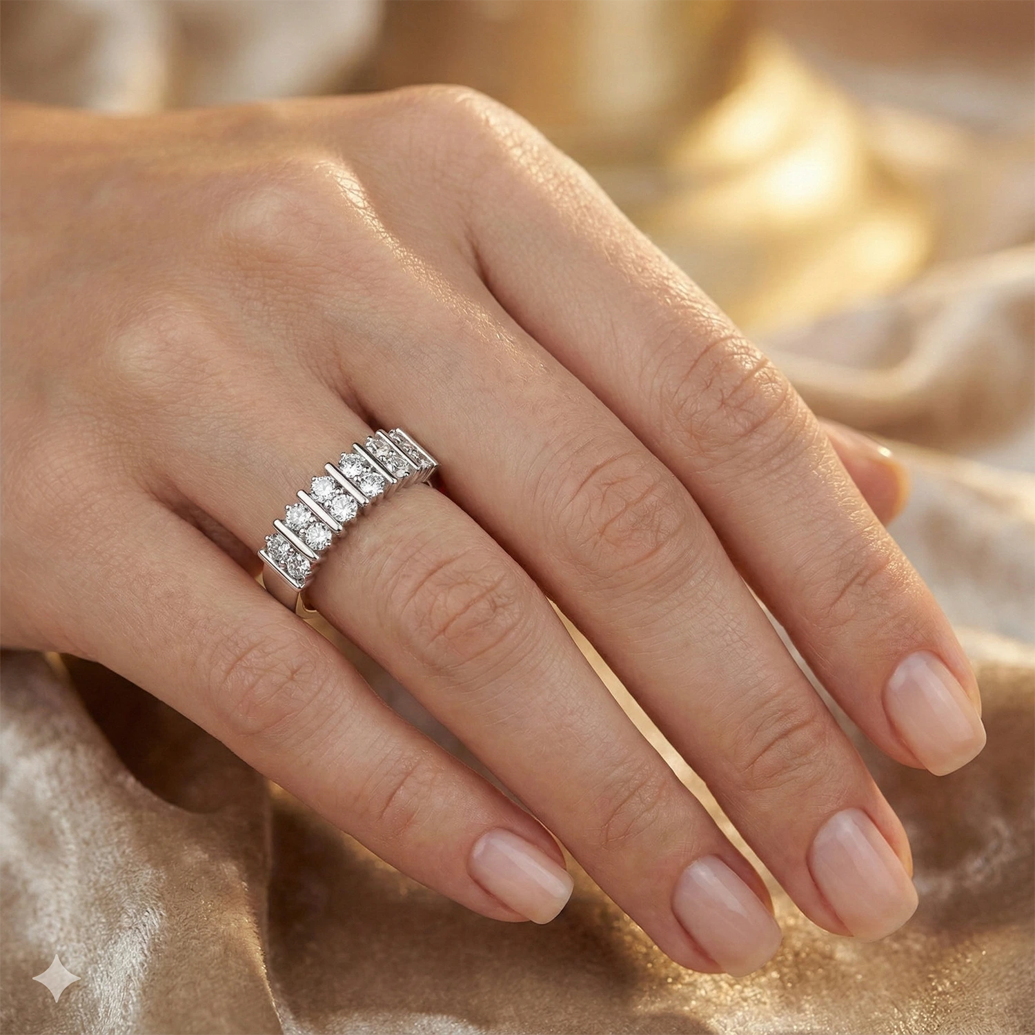 14K White Gold Ring with 14 Round-Cut Lab-Created Diamonds 0.502 CT.TW