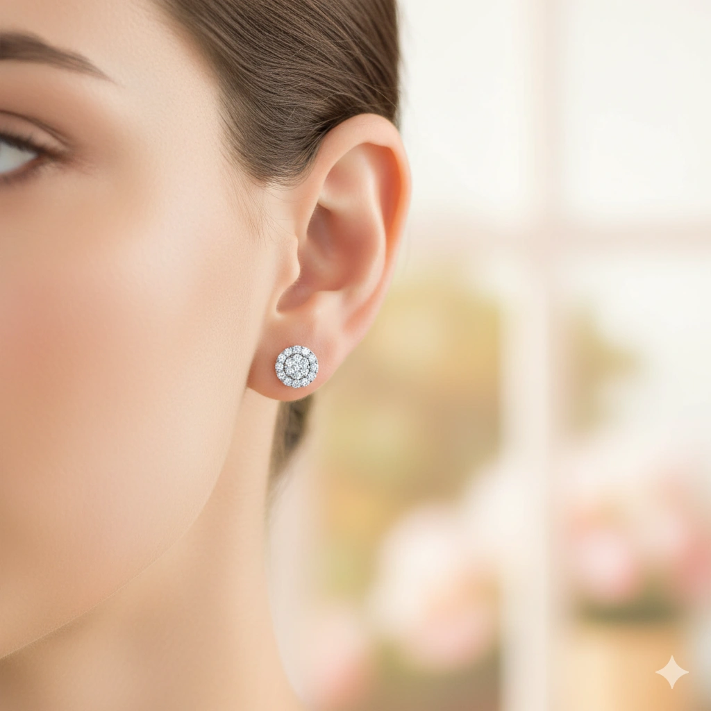 Sterling Silver Earring Studs with 38 Round-Cut Lab-Created Diamonds 0.647 CT.TW