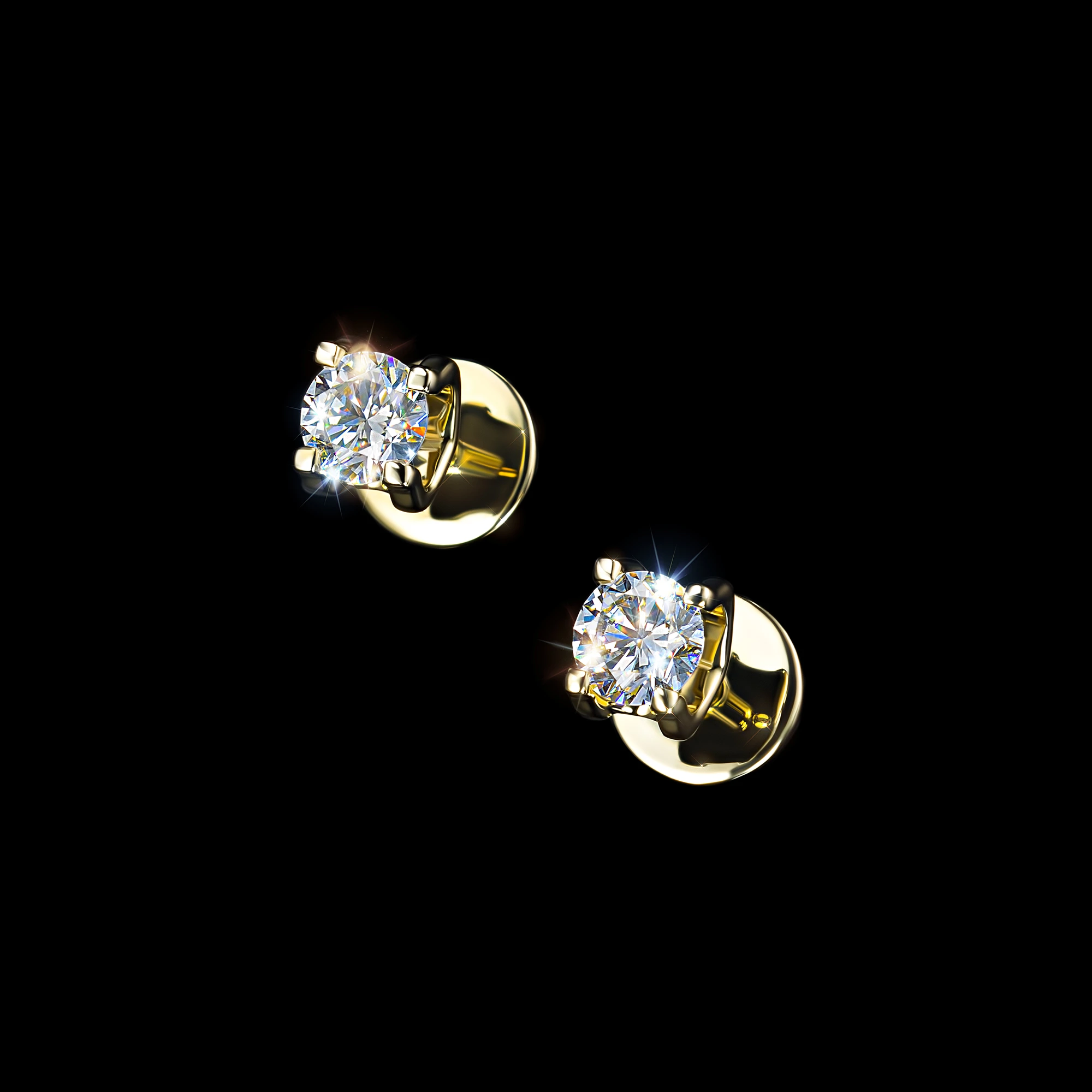 14K Yellow Gold Earring Studs with 2 Round-Cut Lab-Created Diamonds 0.559 CT.TW